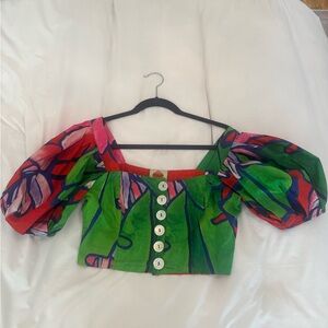 FARM RIO Colorful Puff Sleeve Crop Top